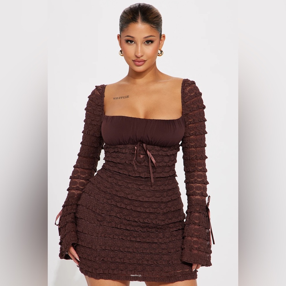 Fashion Nova Espresso Lace Mini Dress